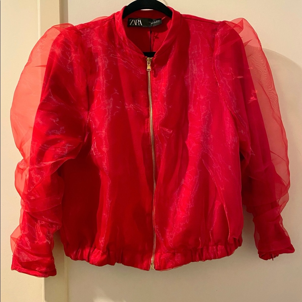 Red Zara Bomber Jacket top